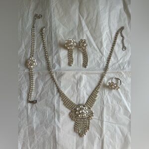 4-Piece Wedding Necklace, Bracelet, Ring, & Earrings Set